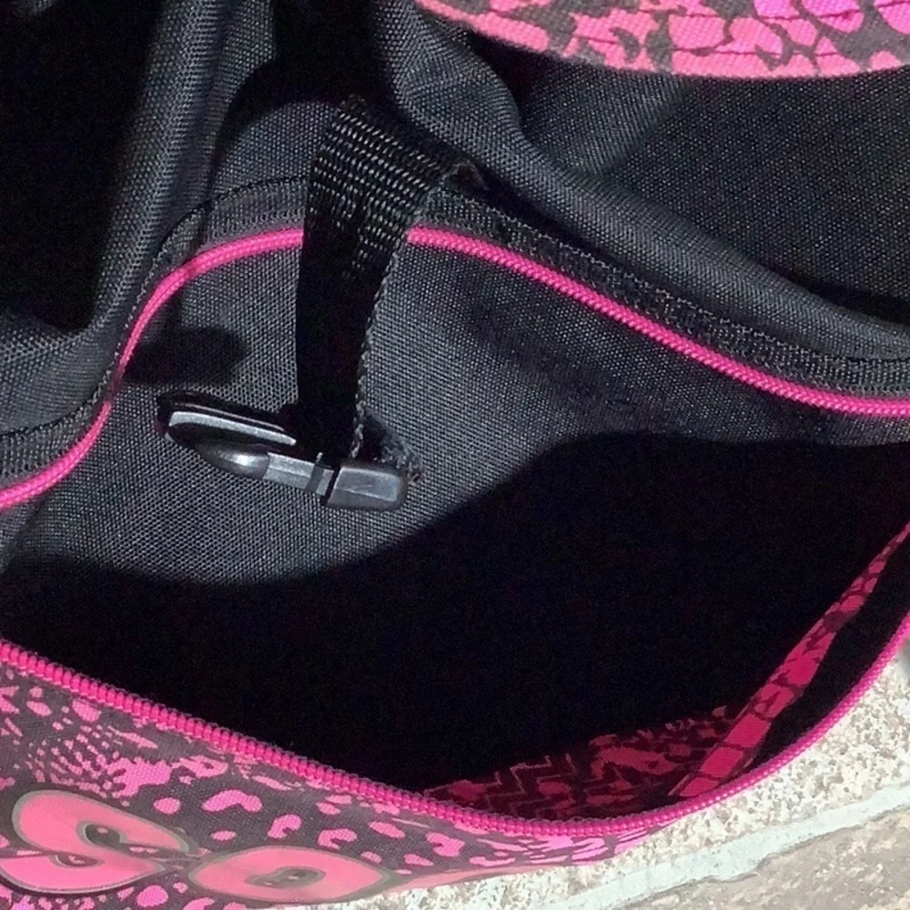 Justice - Soccer drawstring backpack - zipper front pouch - pink black & glitter